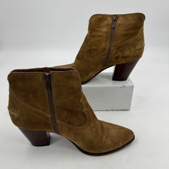 Frye Suede Leather Western Ankle Boots Women's‎ Size 9.5M Brown Zipper - Picture 4 of 10